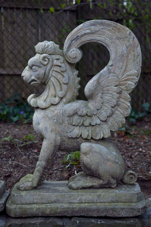 A Pair of Cast Stone Griffin Garden Statuary at 1stDibs