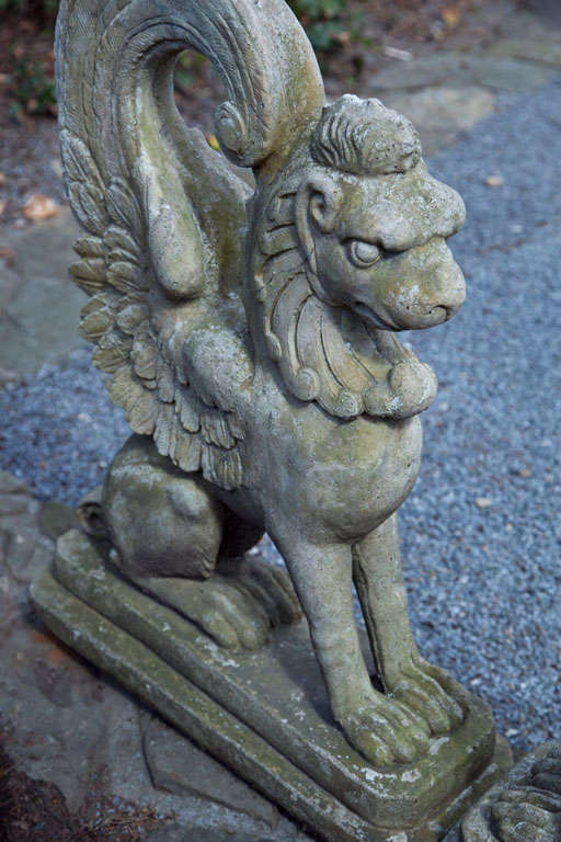 A Pair of Cast Stone Griffin Garden Statuary at 1stDibs