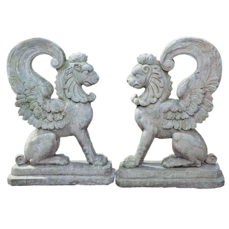 A Pair of Cast Stone Griffin Garden Statuary at 1stDibs griffin stone