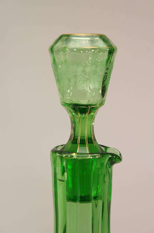 Austrian Pair of Moser Monumental Green Handblown Crystal Decanters 22