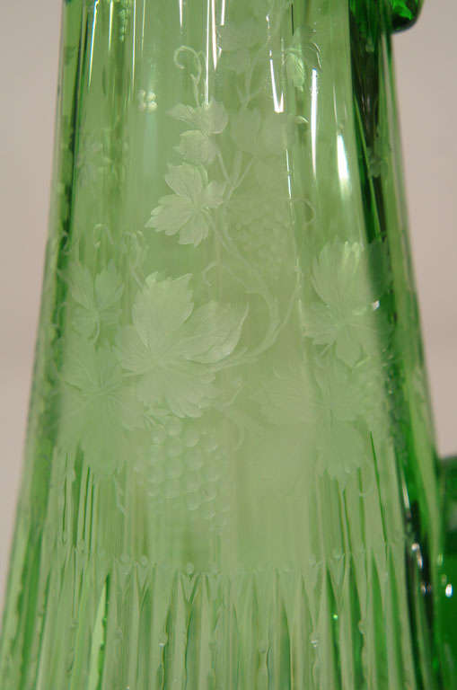 Pair of Moser Monumental Green Handblown Crystal Decanters 22