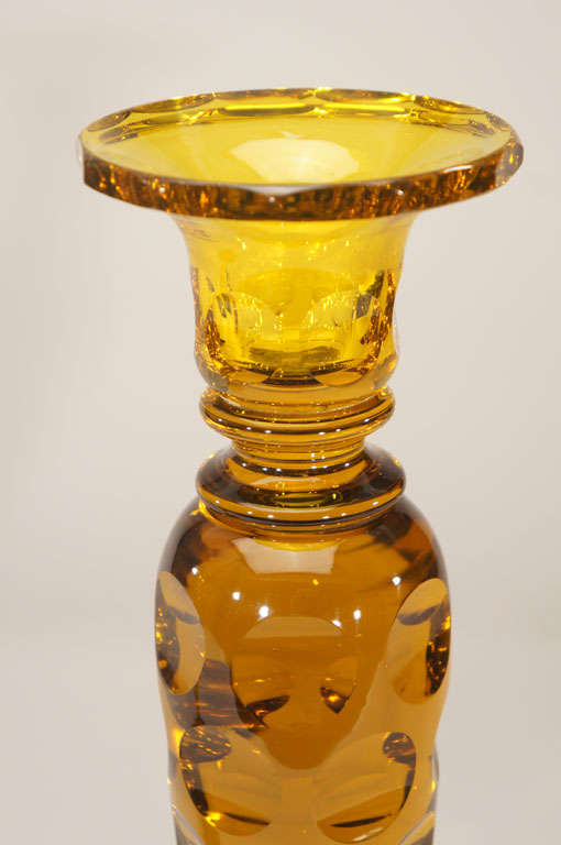 20th Century Signed Steuben Monumental Three-Piece Amber Cut Crystal Centerpiece Console Set