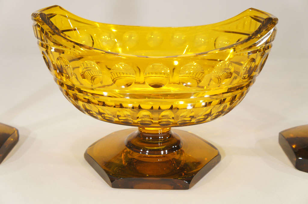 Signed Steuben Monumental Three-Piece Amber Cut Crystal Centerpiece Console Set 2