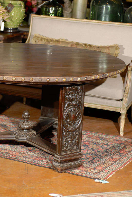 20th Century French Circular Oak Studded Table