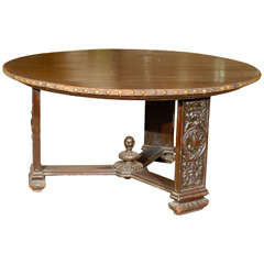 French Circular Oak Studded Table