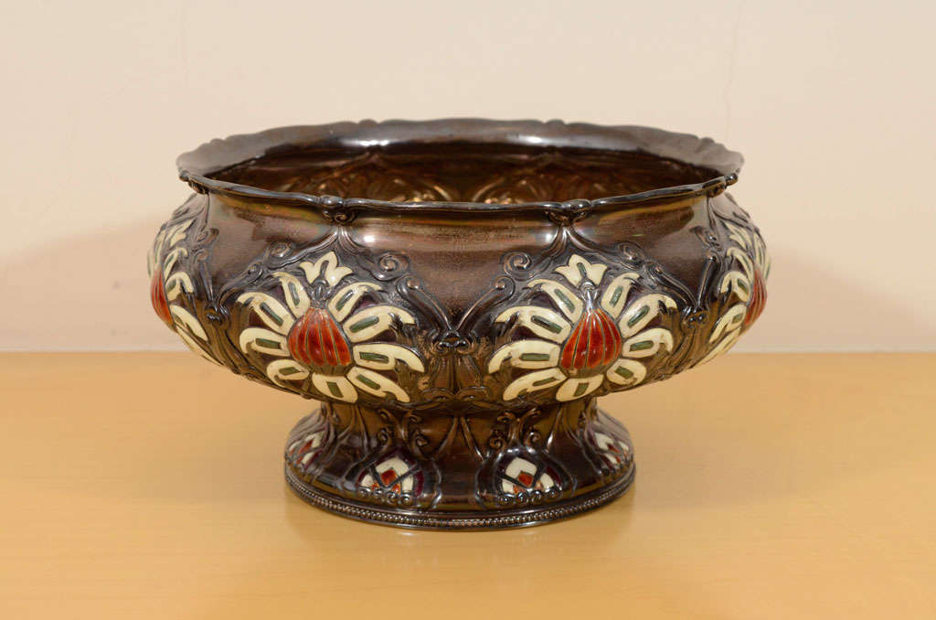 Tiffany Style Scrab Enameled Silver Bowl