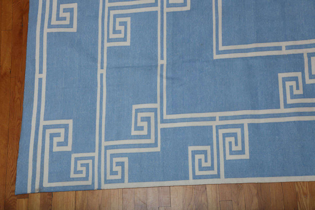 Indian Dhurrie Carpet in Blue and White