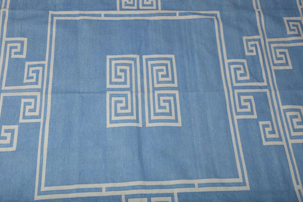 Dhurrie Carpet in Blue and White In Good Condition In Jersey City, NJ