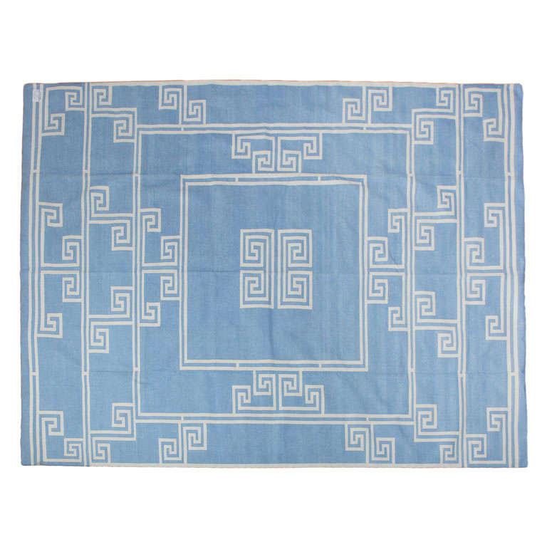 Dhurrie Carpet in Blue and White at 1stdibs