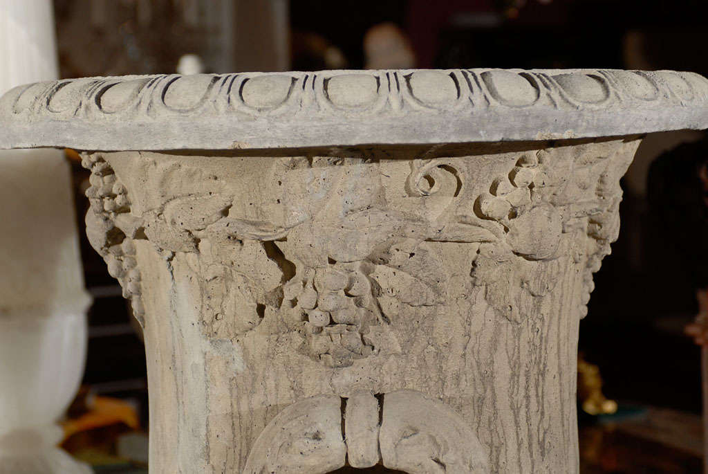 Cast Stone Pair of Urns on Pedestals