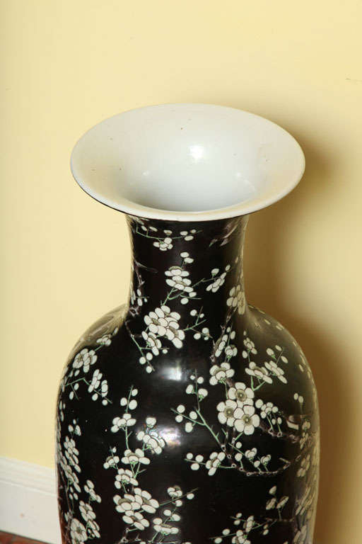 20th Century Antique Tall Baluster Famille Noire Vase, Chinese, Late 19th Century For Sale