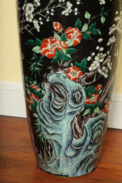 Porcelain Antique Tall Baluster Famille Noire Vase, Chinese, Late 19th Century For Sale