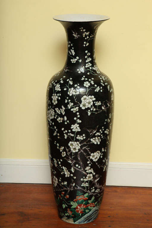 Antique Tall Baluster Famille Noire Vase, Chinese, Late 19th Century For Sale 1