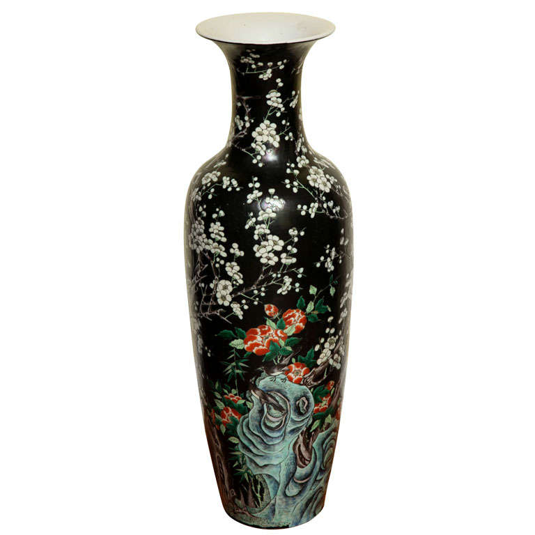 Antique Tall Baluster Famille Noire Vase, Chinese, Late 19th Century For Sale