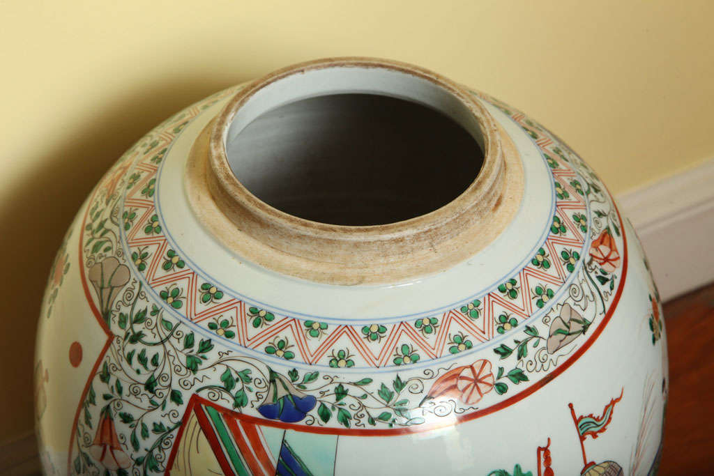 Large Antique Famille Verte Ovoid Jar, 20th Century For Sale 3