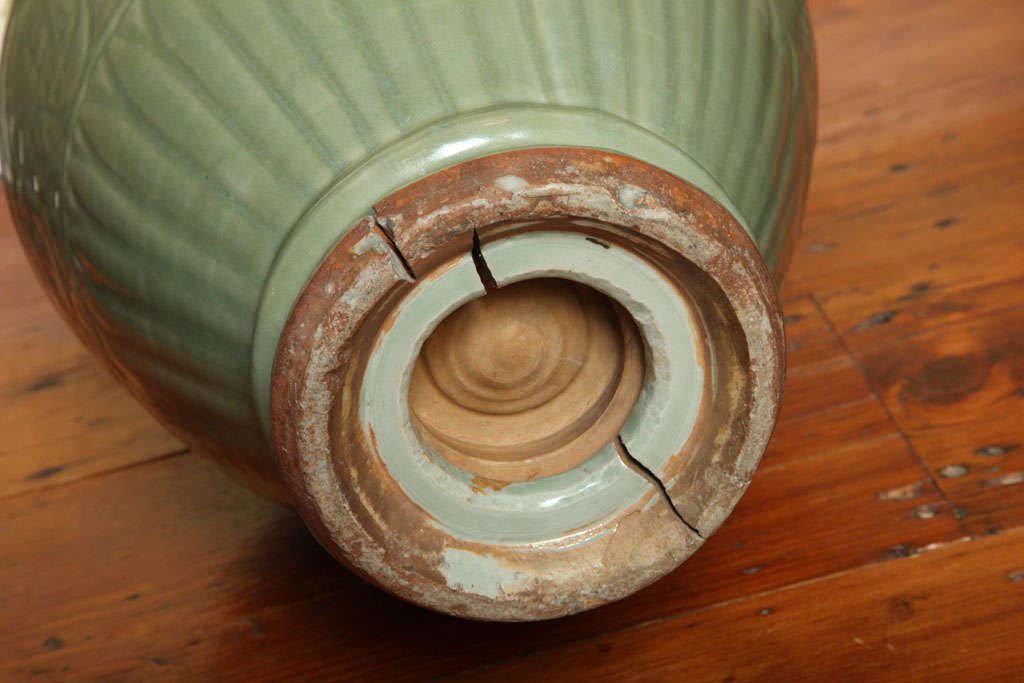 Large antique Yuan Dynasty celadon jar, 14th century 4