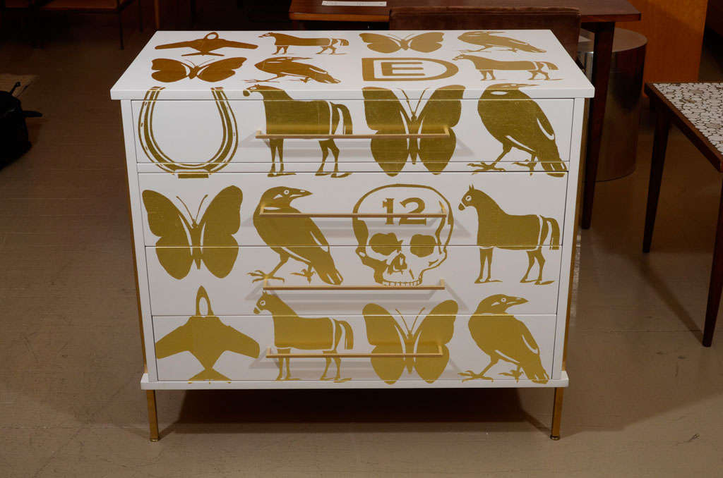 Limited edition, reGeneration lacquer and brass dresser with hand applied gold leaf artwork by Dylan Egon.  Signed and numbered in an edition of 5.  The first in a series of collaborations.