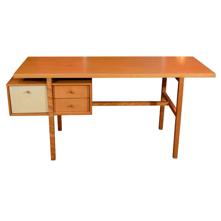 Early and rare maple and lacquered desk by Milo Baughman