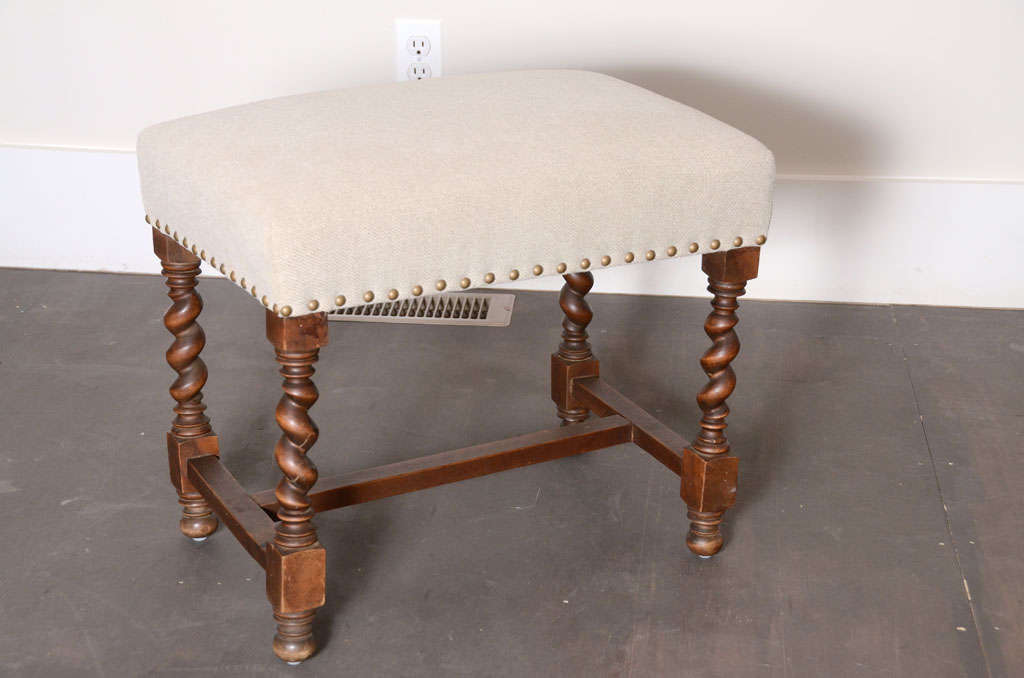 French Antique Upholstered Barley Twist Stool, France, Early 20th Century For Sale
