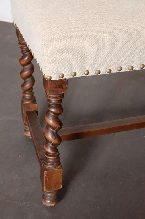 Antique Upholstered Barley Twist Stool, France, Early 20th Century In Good Condition For Sale In New York City, NY