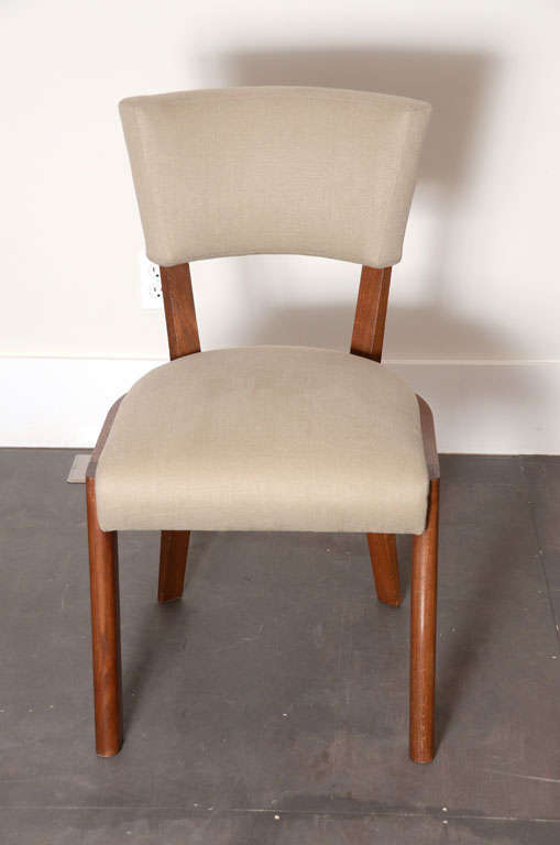 French Set of Six Upholstered Oak Dining Chairs by Charles Dudouyt