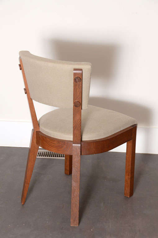 Mid-20th Century Set of Six Upholstered Oak Dining Chairs by Charles Dudouyt
