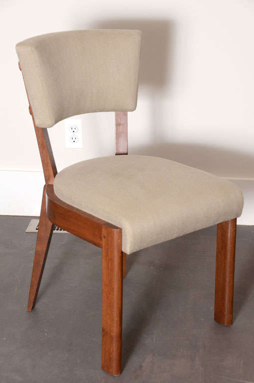 Set of Six Upholstered Oak Dining Chairs by Charles Dudouyt 2
