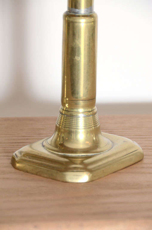English Pair of Polished Brass Candlesticks with Rectangular Base For Sale
