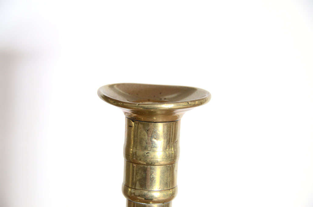 Pair of Polished Brass Candlesticks with Rectangular Base In Good Condition For Sale In New York City, NY