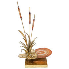 Table Light With Brass Water Lily And Agate Diffuser