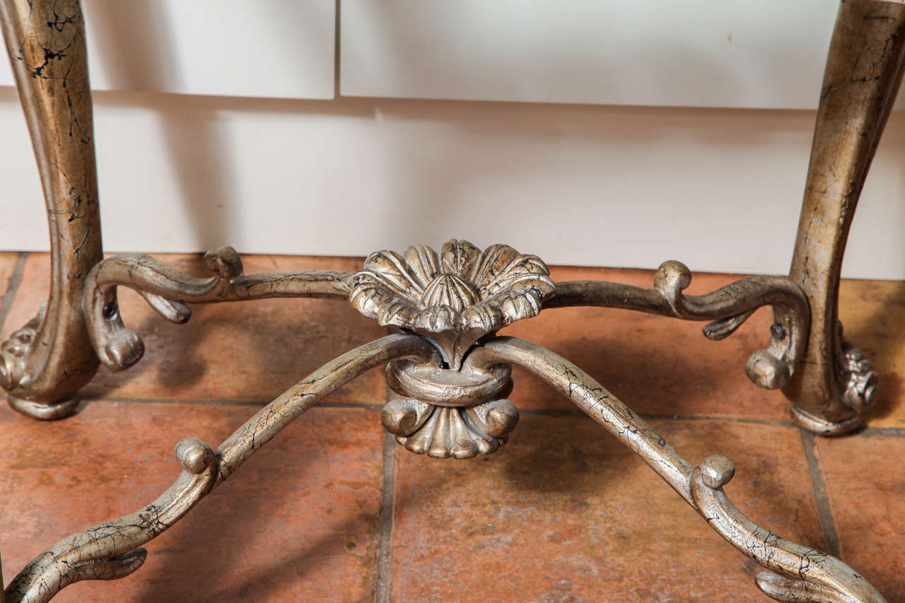 20th Century Antique Italian Rococo Gilt Silver Iron Square Side Table