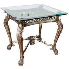 Antique Italian Rococo Gilt Silver Iron Square Side Table