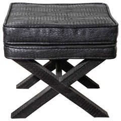 1970s English Black Faux Crocodile Leather X Ottoman 12