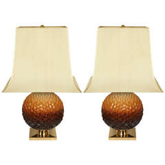 Unusual Pair Of Ceramic Scales Lamps And Metal Foot