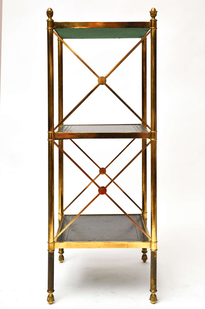 A Gilt-Brass and Bronze Three-Tier Etagere with Beautiful Detailed Finials and X-Form Side Details