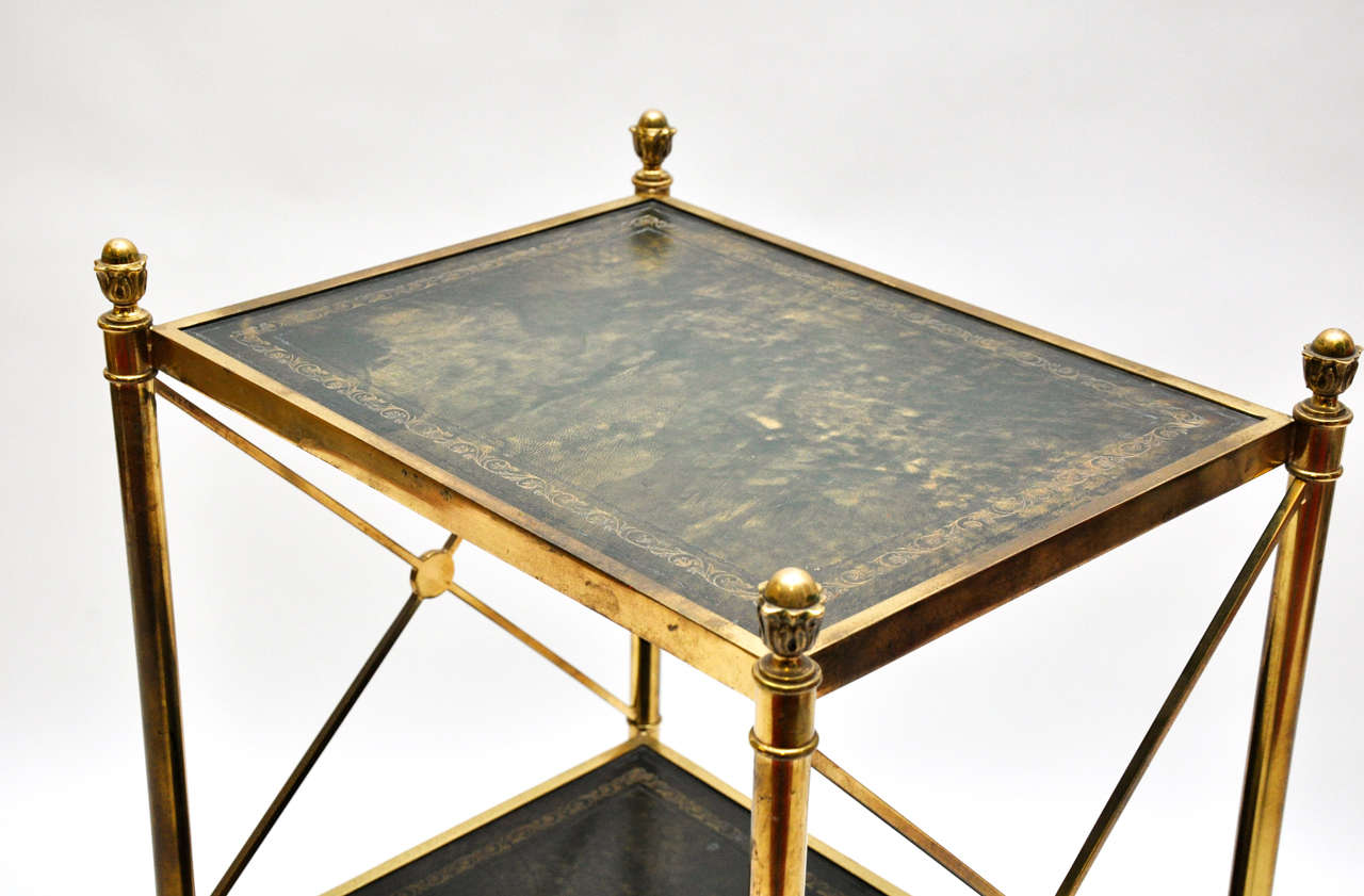 French A Handsome Gilt-Brass and Bronze Etagere with Green Leather Inset Tops