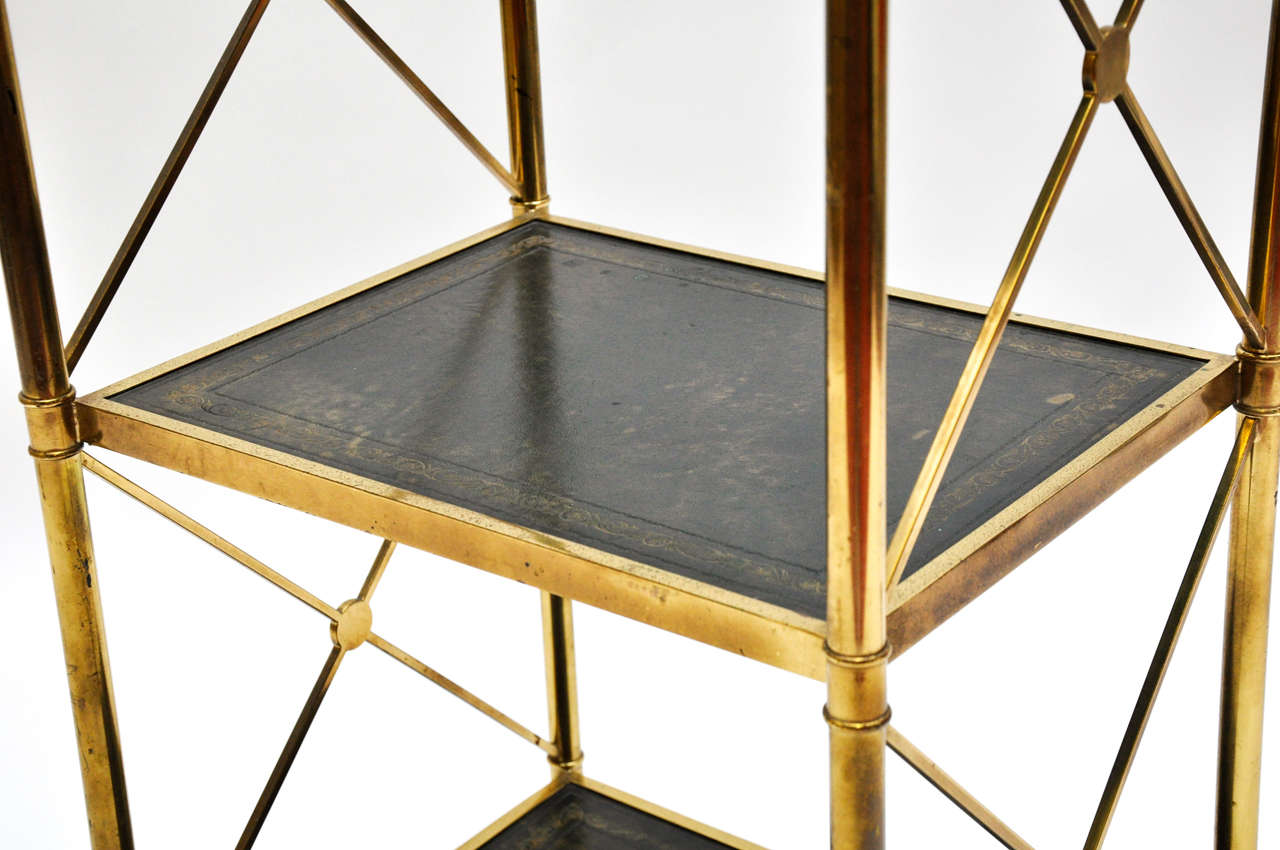 A Handsome Gilt-Brass and Bronze Etagere with Green Leather Inset Tops In Good Condition In Palm Beach, FL