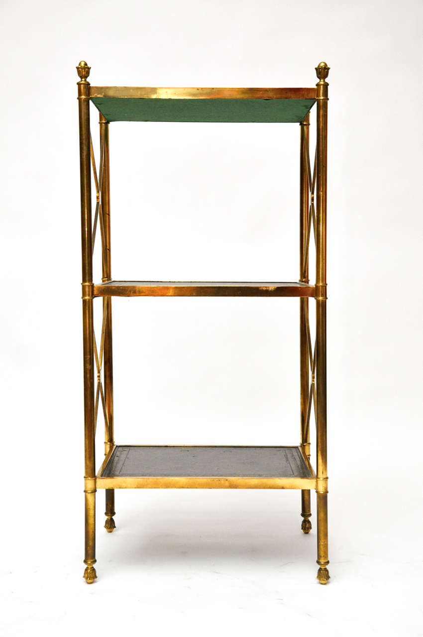 A Handsome Gilt-Brass and Bronze Etagere with Green Leather Inset Tops 2