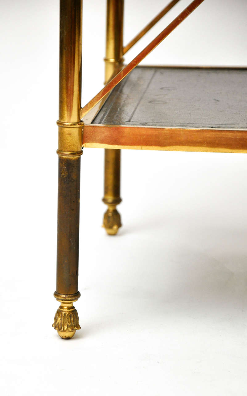 A Handsome Gilt-Brass and Bronze Etagere with Green Leather Inset Tops 4