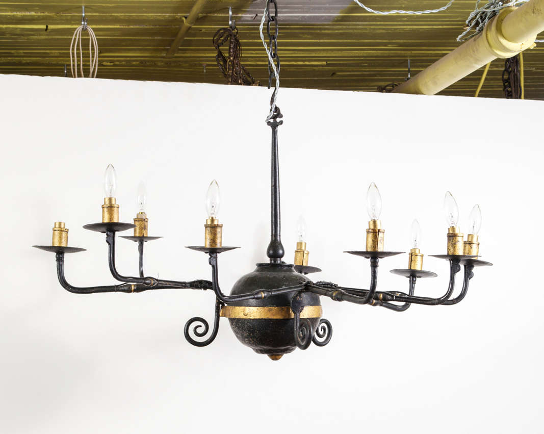 Nine-Light Metal Chandelier in Black and Gold In Good Condition In San Francisco, CA