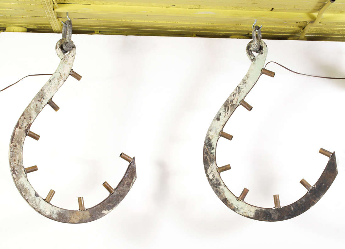 Pair, Antique Window Washing Hooks as Pendant Lights