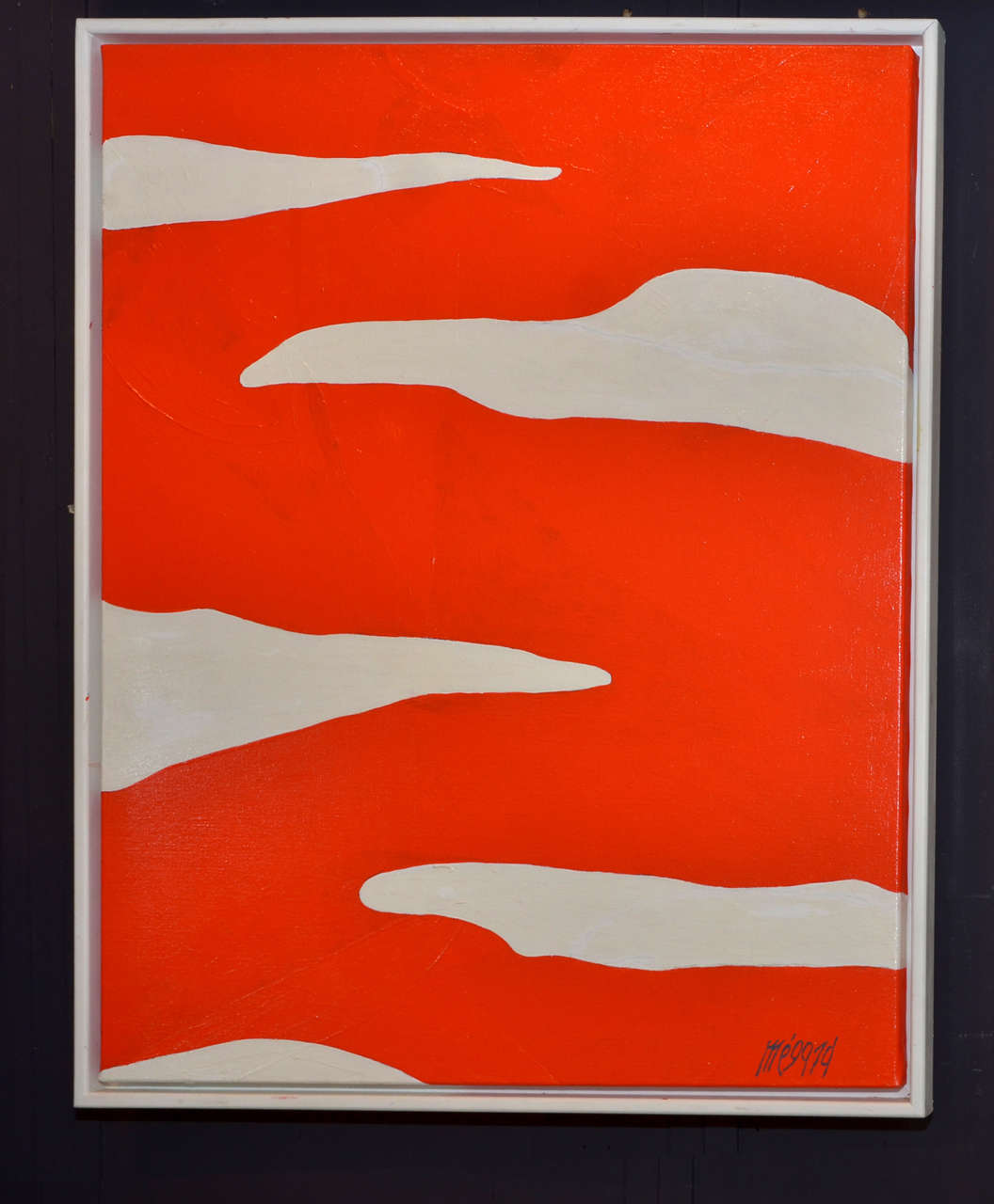Huile sur toile abstraite des années 1990, signée par l'artiste, avec son cadre en bois blanc d'origine.

À propos de l'artiste :

En tant que céramiste, Jean Megard (1925-2015) a participé au début des années cinquante à plusieurs expositions