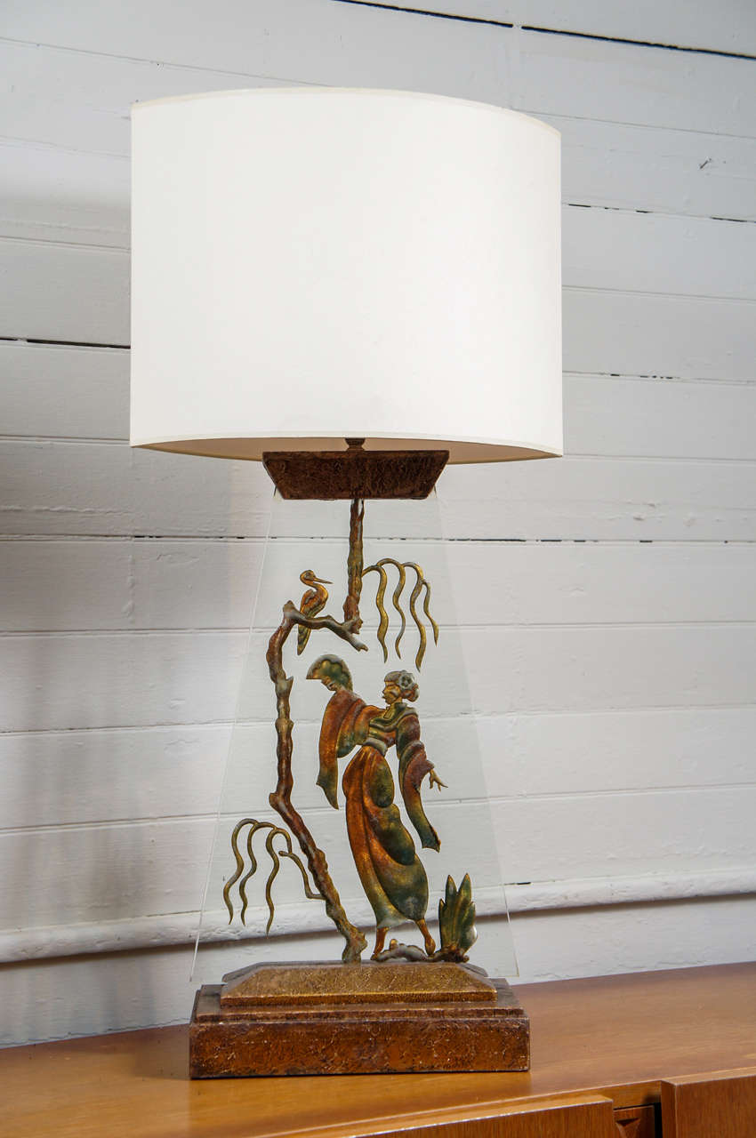 Tall, Etched Glass Table Lamp