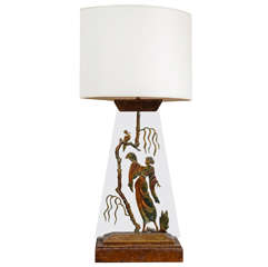 Tall, Etched Glass Table Lamp