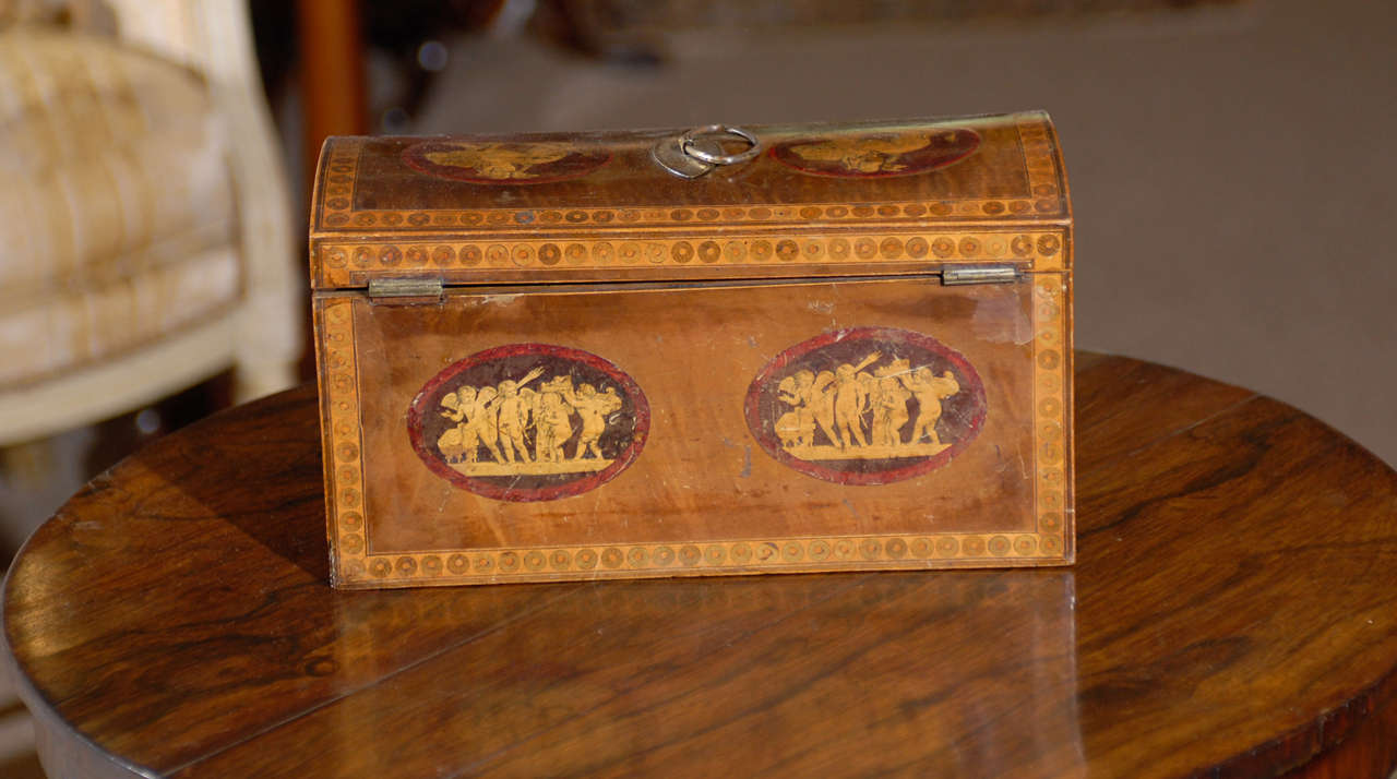 Large English Tea Caddy with Decoupage Scenes