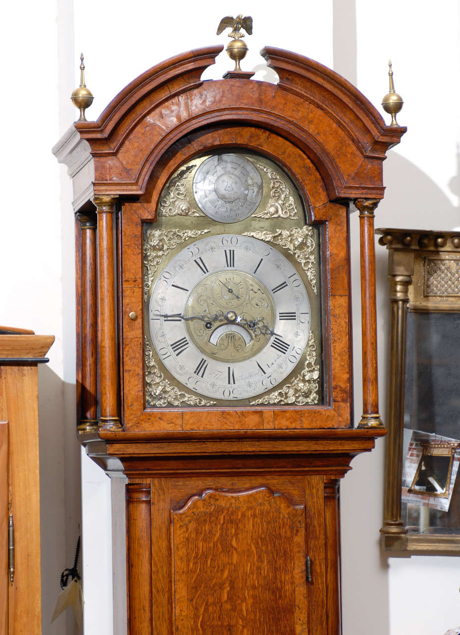 18th Century English Oak Tall Case Clock, Signed 