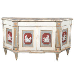 Large Italian Painted Credenza with Neoclassical Motifs