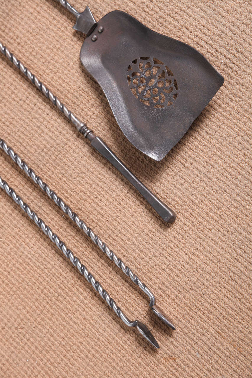 Set of Three Period English Bronze and Steel Fire Tools 1