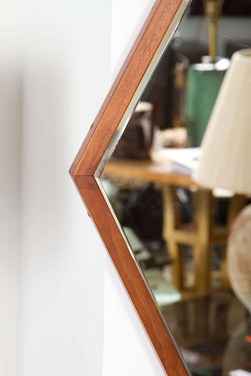 Beveled American Double Diamond Walnut Frame Mirrors by Edmund Spence For Sale