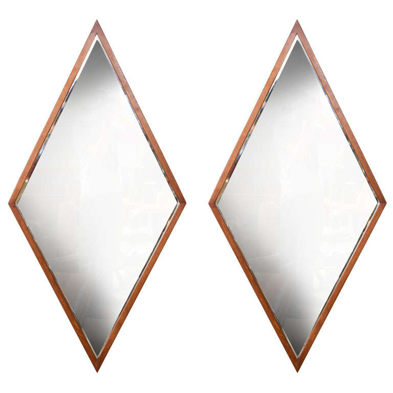 American Double Diamond Walnut Frame Mirrors by Edmund Spence For Sale